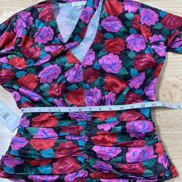 Ronny Kobo NWT Eden Floral Top Size S Chiffon Neck Tie Button Cuff Pleated Waist - Picture 10 of 13